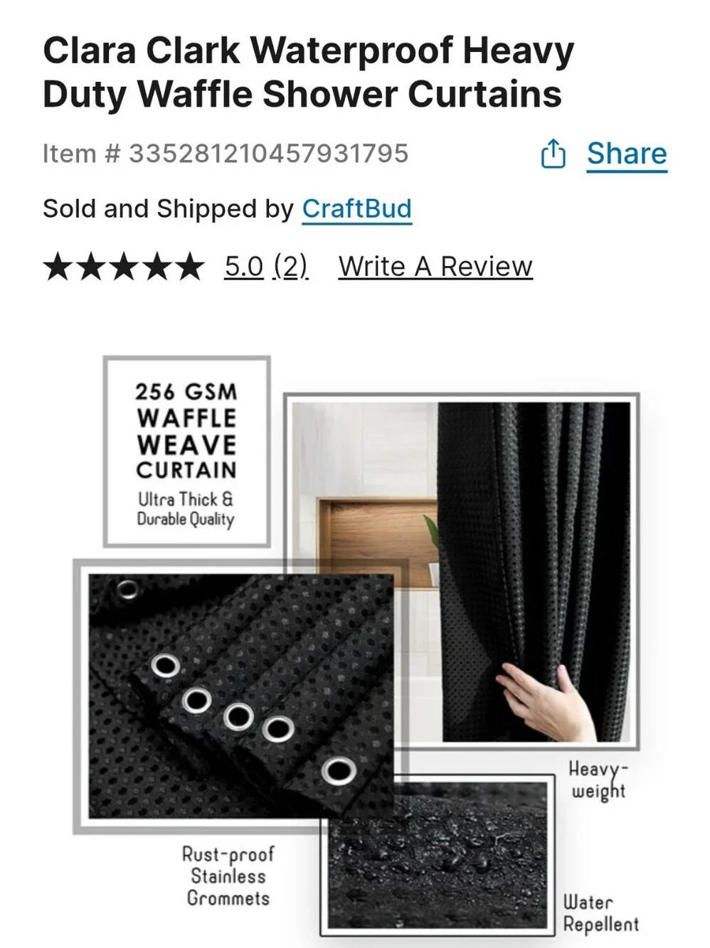 Clara Clark Waterproof Heavy Duty Waffle Shower Curtain Royal Navy Blue 72